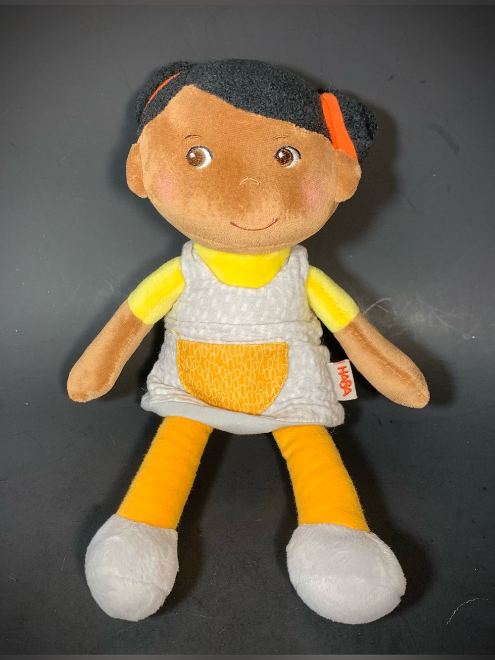 HABA Jada Brown Baby Doll Black Hair Soft Plush Dress Cloth Fabric Ragdoll